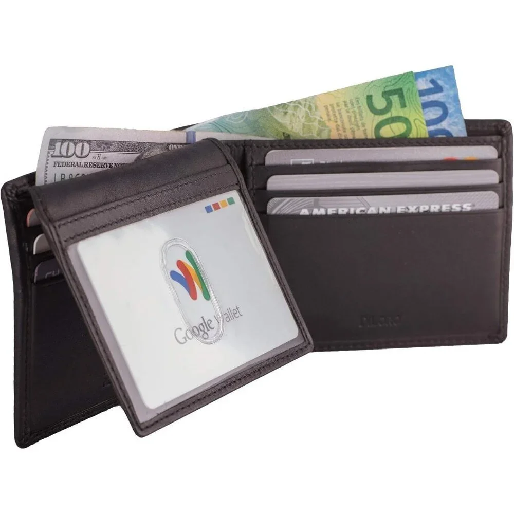 Men's Napa Espresso Brown Leather Bifold Wallet Card Top Slip Flip Pockets